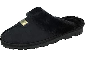 Yinka Shoes Ladies Girls Kids Faux Suede Fur Trim Lined Comfort Memory Foam Slip On Mule Slippers Size Infant 10- UK 9