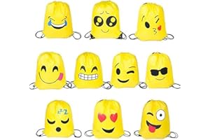 tangger 10 Stück Emoji Rucksack Emoji Turnbeutel Emoji tüte Sportbeutel Matchbeutel mit Kordelzug für Kindergeburtstag Partytüten Geschenktüte Partyzubehör Mitgebsel Weihnachten Halloween