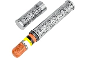 Linkidea, etui na cygara ze stopu cynku w paski w stylu vintage, męskie, hermetyczne, przenośne, podróżne etui na cygara, kompatybilne z cygarami o średnicy 50 (srebrne)