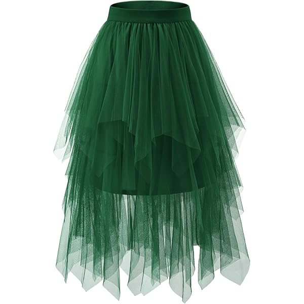 WERFORU Dames tule rok High Low Layered Onregelmatige tule Rok A-lijn Midi Rok Zomerrok Puffy Fee Rokken, L