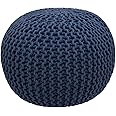 Safunooza Designs Hand Knitted Heavy Cotton Rope Beans Filled Round Oval Pouf Pouffe - Light Blue Colour - Pack of 01 - Designed for Living Room Sitting, Foot Rest, Stool in
