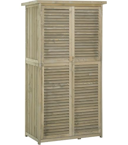 Armoire De Jardin En Bois Sapin Naturel M MCombo | Dimensions 90x55x169 Cm, Toit Bitumé | Pour Rangement Outils, Balcon, Terrasse