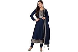 Vaamsi Damen Kurta-Hose aus Seidenmischgewebe, einfarbig, bestickt, A-Linie mit Dupatta