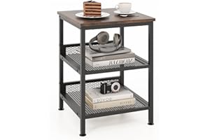 COSTWAY Mesa Auxiliar en Diseño Industrial Mesa de Centro con 2 Estantes Mesita de Noche con Estructura de Metal para Salón Dormitorio