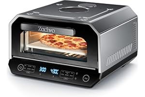 ‎ZACHVO ZACHVO Pizzaofen Elektrisch 450°C – Neapolitanische Pizza in 90 Sek, Sichtfenster & Innenbeleuchtung, 13 Programme (6 Pizza + 6 Kochen + Profi), 14,6L Großes, Pizzaschaufel & Pizzastein & Backblech