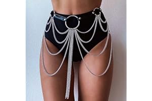 Flovel Punk Leather Body Chain Belt Black Leather Layered Waist Chains Tassel Rave Nightclub Belly Chain Jewellery for Women and Girls