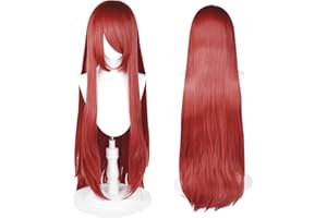 UTIEHD Perruque Longue 100 cm, Cosplay Anime Universel, Parfaite pour Fêtes, Usage Quotidien, Festivals, Halloween (Rouge foncé)