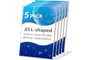 OSIMIG 5Pack A5 Acrylic Sign Holder, L-Shape Clear A5 Display Stand, Clear Plastic Sign Holder Menu Holder for Menu, Poster,Signs, Display, Great for Restaurant, Hotel, Documents, Office, Shop