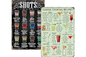 COSSWE Targhetta da cocktail vintage, 2 pezzi, in metallo, per bar, cucina, pub, decorazione da parete