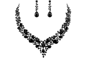 Clearine Women's Wedding Bridal Jewellery Set Austrian Crystal Teardrop Cluster Statement Necklace Dangle Earrings Set