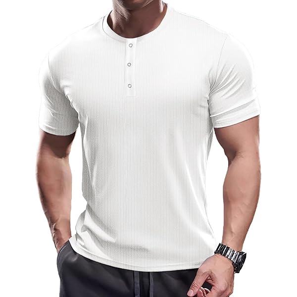 Hommes de Coton Henley Big and Tall Carbone Longue Maillot Manches Henley Chemis