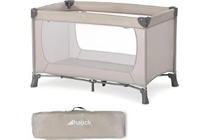 Hauck Dream N Play Travel Cot, Beige - Lightweight, Fast Folding & Compact, with Travel Bag, 120cm x 60cm, from Birth - 15kg