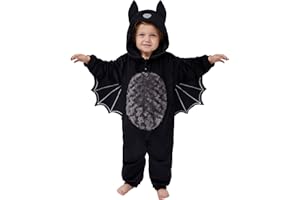 Spooktacular CreationsCostume unisex di Halloween per neonati, tuta nera con cappuccio a forma di coda di pipistrello per bambini, costume da travestimento di Halloween con cappuccio e cerniera.