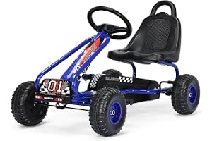 COSTWAY Gokart med justerbar sits, goCart med handbroms, pedalbil kan belastas upp till 30 kg, pedalgokart, pedalfordon, barnfordon för barn från 3-6 år