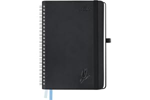 FEKSINO Agenda 2026 Semainier format A5 21,3 x 14,6 cm - Couverture Souple en PU Cuir Spirale, janvier à décembre 2026,Planner Vertical Scolaire 12 Mois, Papier 100 g/m²,Noir