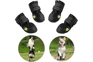 AQH Dog Boots Paw Protector, Waterproof Dog Shoes for Outdoor with Reflective Strip Rugged Anti-Slip Rubber Soles (7#)
