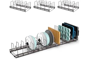 Puricon [3 Pezzi] Porta Padelle Salvaspazio, Organizer per Pentole e Padelle, Porta Coperchi Pentole Padelle Coperchio Cremagliera con Divisori Armadietti per Cucina Cassetto Armadietti