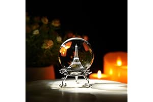 ZEERSHEE 3D Laser Engraved Eiffel Tower Crystal Ball Glass Eiffel Tower Paperweight with Stand Paris Themed Decorations France Souvenirs Gifts for Mum