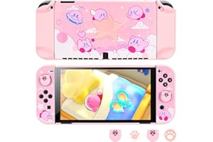 DLseego Funda protectora para Switch OLED, accesorios para consola Switch OLED con carcasa rígida acoplable y tapas de agarre para el pulgar, bola rosa