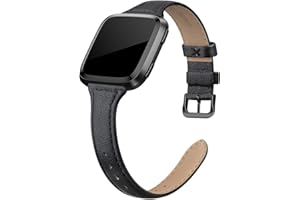 EDIMENS Genuine Leather Strap Compatible with Fitbit Versa 2 / Fitbit Versa Lite & SE/Fitbit Versa, Slim Thin Replacement Leather Strap for Versa Women Men