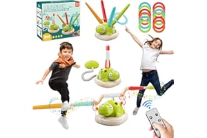 Shinybox 3 in 1 Outdoor Spielzeug für Kinder, Sport Outdoor Spielzeug mit Ringwurfspiel, Seilspringmaschine, Rakete Spielzeug, 4 Geschwindigkeiten & Musikfunktion, Fernsteuerung für Kinder ab 3 Jahren