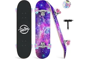 ‎BELEEV BELEEV Skateboard 31x8 Zoll Komplette Cruiser Skateboard für Kinder Jugendliche Erwachsene, 7-Lagiger Kanadischer Ahorn Double Kick Deck Concave mit All-in-one Skate T-Tool für Anfänger