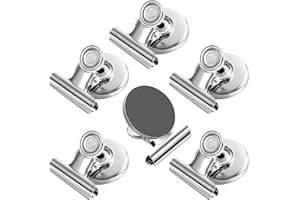 FINDMAG 6 Pack Silver Magnetic Clips, Strong Heavy Duty Clips, Fridge Magnets Clip, Whiteboard Magnets Clip, Metal Magnet Clips for Refrigerator, Whiteboard, Office, Classroom