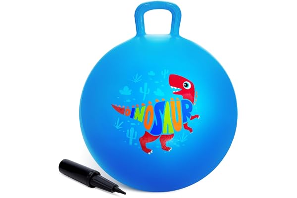 INPODAK Space Hopper,45 cm Bleue Dinosaure Balle Sauteuse,Spacehopper pour Enfants de 3 à 8 Ans,Balles Rebondissantes avec Pompe à Main,Intérieur Extérieur Jardin Jouets Sauteurs pour Enfants