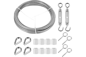 SZYILIDA Cavo Acciaio 2mm x 15m, Filo in Acciaio, Filo Acciaio Inox Esterno, Sospensione per Cavo Acciaio Inossidabile con Tenditore per Cavi, per Piante Rampicanti, Lamp, Filo Stendibiancheria per Esterno