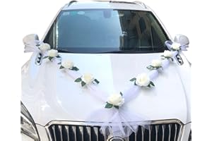 DUORIES Ozdoby samochodowe dla panny młodej, róża, dekoracja, dekoracja samochodu, dekoracja ślubna, dekoracja ślubna, na wesele, imprezę, kolor biały