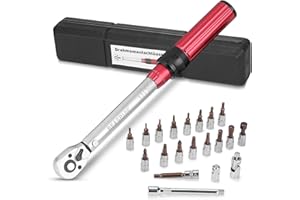 Beaspire Chiave Dinamometrica 1/4", 2-24Nm Moto e Bici Chiavi Dinamometriche Set con 72 denti, Precisione ± 3% con Barra di Prolunga, Adattatore 3/8", Giunto Universale, bit e presa (21 pezzi)