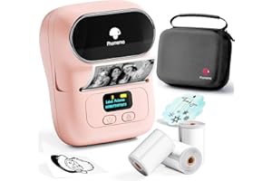 Phomemo M110 imprimantes d'étiquettes étiqueteuse Autocollante Bluetooth Portable Label Printer,Ensemble d'imprimante d'étiquettes Thermique avec 3 Rouleaux d'étiquettes et Un Sac de Rangement,Rose