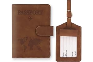 GADITIEK Protege Passeport et Etiquette Valise Set, Cuirs Protège Passeport avec Étiquette Bagage, Pochette Passeport avec RFID pour Protection Passeport, Voyage Francais Etui Passeport