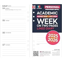 Recharge Agenda Semainier 2026 Format Personal A6 - Vue Semaine Sur 2 Pages, Onglets Mensuels, Notes, Contacts, Mots De Passe