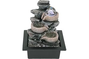 ‎NATIV NATIV LEMODO Zimmerbrunnen “Fels'' mit LED-Beleuchtung | Tischbrunnen mit beweglicher Glaskugel | dekorativer Zierbrunnen mit Wasserfall | Wasserbrunnen für Zuhause und Büro