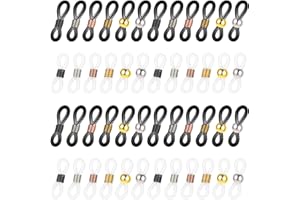 STYQUENZER Lot de 50 embouts de chaîne de lunettes, réglables en silicone antidérapant, boucles en caoutchouc pour lunettes de soleil, collier, Noir, transparent, taille unique