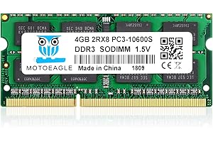 MOTOEAGLE 4GB PC3 10600S DDR3 1333MHz 2Rx8 Dual Rank PC2-10600 DDR3-1333 Sodimm 1.5V 204-pin Sdram Non-ECC Unbuffered Módulo de Memoria RAM para portátiles