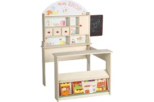 Roba Butik "Minishop", barns varumansbutik, naturligt trä, försäljningsställ med disk, tavla, skjutdörr och markstmonter tryc