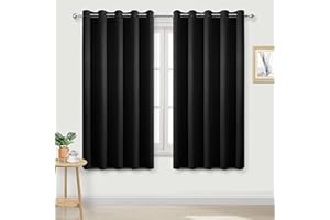 DWCN Black Blackout Curtains for Bedroom - Thermal Insulated Energy Saving Eyelet Window Curtains for Living Room 66 x 72 inch Length, 2 Panels