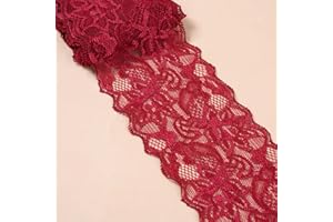DUORIES Ruban en dentelle élastique de 3 yards - Largeur : 8 cm - Fleurs colorées - Ruban décoratif - Pour couture, bricolage, artisanat, vêtements, sous-vêtements, bordeaux