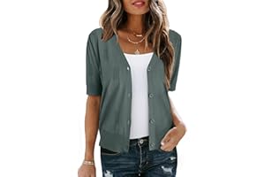 Arach&Cloz Womens Short Sleeve Cardigan Elegant Shrug Bolero Spring Summer Shrugs with Buttons Dress Cover Up Knitwear