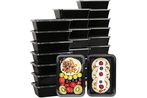 SANWALSA 500 ml, 15 Count, Rectangle, Black Reusable Plastic Food Storage Containers with Lid Airtight, Microwave Safe Containers Perfect for Meal Prep, Storage, Takeaway & Food Delivery
