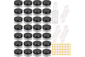 SGEHAI 70 pezzi 5 ML contenitori cosmetici vuoti +6 pezzi di raschietto + 1 pezzo di flacone spray + 80 pezzi di adesivi,vasetti plastica