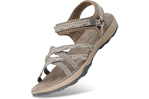 GRITION Frauen Wandernsandalen Sommer Damen Trekking Sport Wasser Schuhe Flach Cross-Tied Beach Peeptoe Verstellbare Klettverschluss Walking Schuhe MEHRWEG