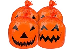 SAVITA 4Pcs 30 x 24 Inch Halloween Pumpkin Leaf Bags Large Plastic Pumpkin Lawn Trash Waste Bags for Collection Outdoor Garden Fall Leaf Halloween Party Decoration