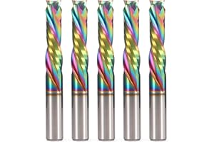 EU_HOZLY Spiral Router Bits Up Down Compression Bit with DLC Coating, 1/4 inch Cutting Diameter, 1" Cutting Length,1/4 inch Shank Solid Carbide CNC End Mill for Wood Carving Engraving Grinding Grooving (5)