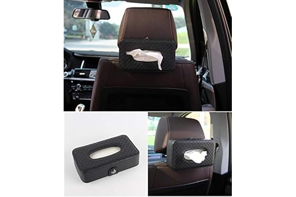 Automaze PU Leather Car Armrest Headrest Back Seat Tissue Napkin Box Holder, Interior Car Accessories (Black, Headrest/Armrest Type)