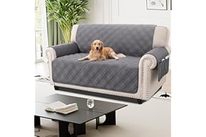 H.Versailtex 100% Waterproof 2 Seater Sofa Slipcovers with Side Pocket - Washable Sofa Seat Covers for Living Room Pet Couch Cover (Grey)