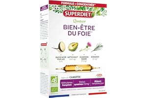 SUPERDIET-QUATUOR DIGESTION BIO-Bien-être du foie -Radis Noir Artichaut Chardon Marie Romarin-Fabrication Française-20 Ampoules de 15ml