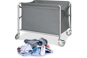 bimiti Laundry Trolley Folding Laundry Cart on Wheels Dirty Linen Trolley Hotel Laundry Hampe with Steel Frame and Removable Bags Total Capacity 350L for Washing